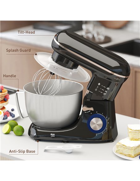 HOMCOM 1300W Kitchen Stand Mixer, with Accessories - Black - pic 127757 | FastDaddyshop