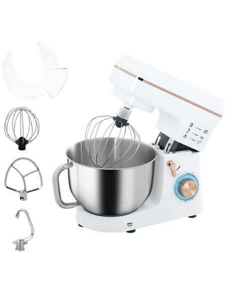 HOMCOM Stand Mixer, 5L Food Mixer for Baking, 6 Speeds and Pulse Setting, 1400W Cake Electric Kitchen Mixer with Dough Hook, Whi - pic 127758 | FastDaddyshop