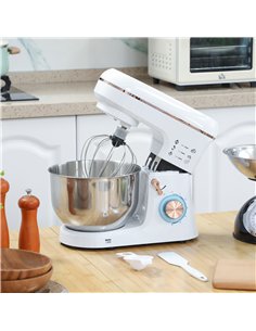 HOMCOM Stand Mixer, 5L Food Mixer for Baking, 6 Speeds and Pulse Setting, 1400W Cake Electric Kitchen Mixer with Dough Hook, Whi 2