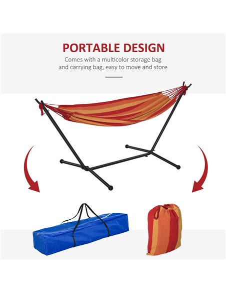 Outsunny 294 x 117cm Hammock with Stand Camping Hammock with Portable Carrying Bag, Adjustable Height, 120kg Load Capacity, Red  - pic 12776 | FastDaddyshop