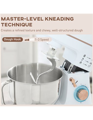 HOMCOM Stand Mixer, 5L Food Mixer for Baking, 6 Speeds and Pulse Setting, 1400W Cake Electric Kitchen Mixer with Dough Hook, Whi