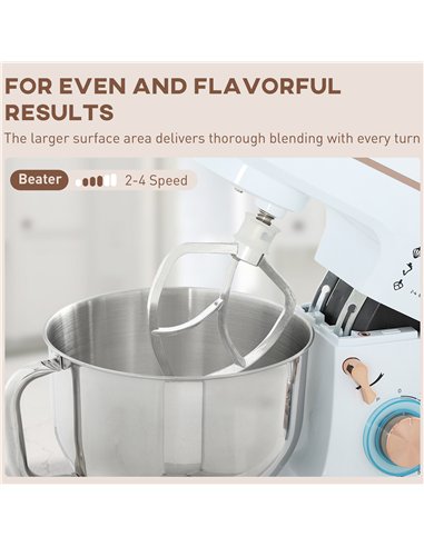 HOMCOM Stand Mixer, 5L Food Mixer for Baking, 6 Speeds and Pulse Setting, 1400W Cake Electric Kitchen Mixer with Dough Hook, Whi