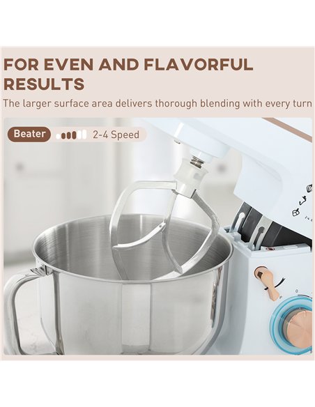 HOMCOM Stand Mixer, 5L Food Mixer for Baking, 6 Speeds and Pulse Setting, 1400W Cake Electric Kitchen Mixer with Dough Hook, Whi - pic 127763 | FastDaddyshop
