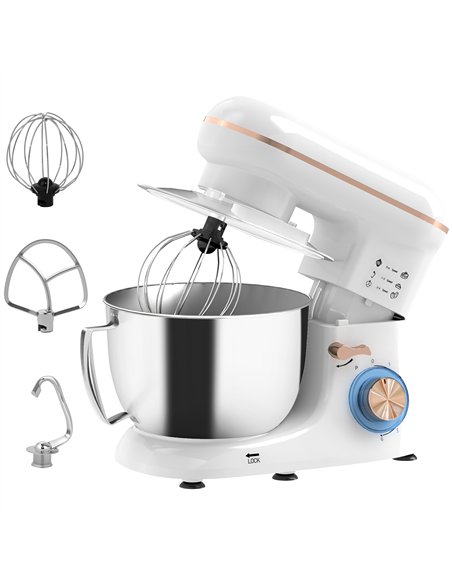 HOMCOM 1300W Kitchen Stand Mixer, with Accessories - White - pic 127767 | FastDaddyshop
