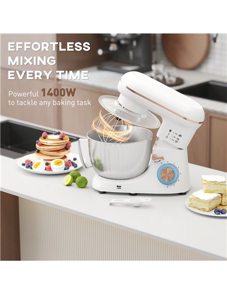 HOMCOM 1300W Kitchen Stand Mixer, with Accessories - White - pic 127770 | FastDaddyshop
