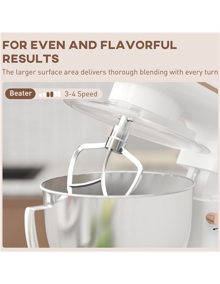 HOMCOM 1300W Kitchen Stand Mixer, with Accessories - White - pic 127772 | FastDaddyshop