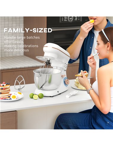 HOMCOM 1300W Kitchen Stand Mixer, with Accessories - White