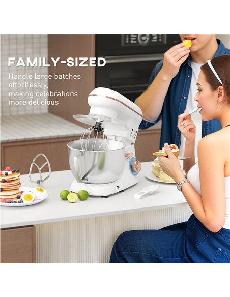 HOMCOM 1300W Kitchen Stand Mixer, with Accessories - White - pic 127774 | FastDaddyshop