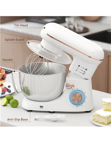 HOMCOM 1300W Kitchen Stand Mixer, with Accessories - White