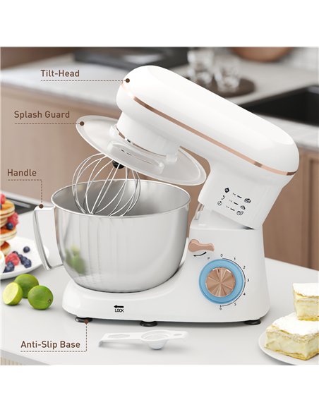 HOMCOM 1300W Kitchen Stand Mixer, with Accessories - White - pic 127775 | FastDaddyshop