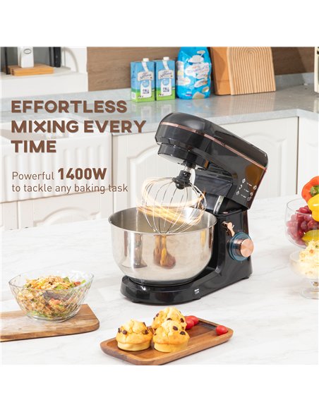 HOMCOM Stand Mixer, 5L Food Mixer for Baking, 6 Speeds and Pulse Setting, 1400W Cake Electric Kitchen Mixer with Dough Hook, Whi - pic 127779 | FastDaddyshop