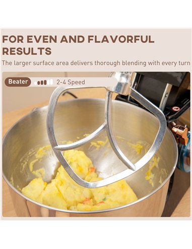 HOMCOM Stand Mixer, 5L Food Mixer for Baking, 6 Speeds and Pulse Setting, 1400W Cake Electric Kitchen Mixer with Dough Hook, Whi
