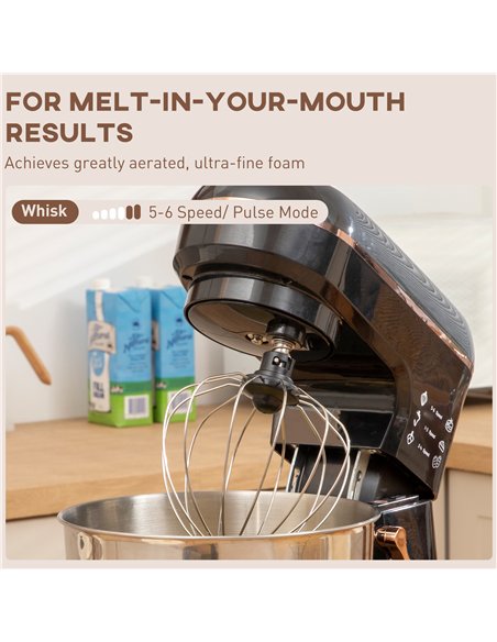 HOMCOM Stand Mixer, 5L Food Mixer for Baking, 6 Speeds and Pulse Setting, 1400W Cake Electric Kitchen Mixer with Dough Hook, Whi - pic 127782 | FastDaddyshop