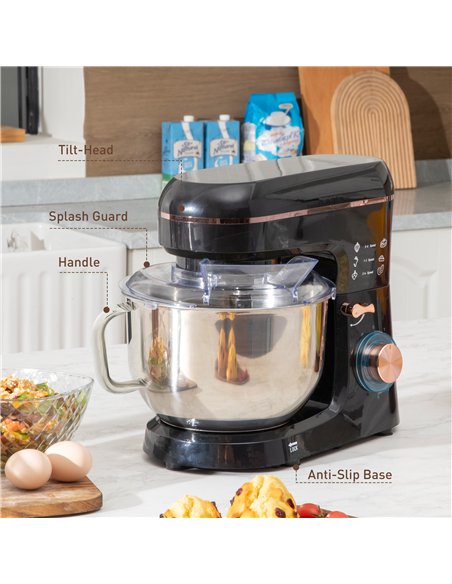 HOMCOM Stand Mixer, 5L Food Mixer for Baking, 6 Speeds and Pulse Setting, 1400W Cake Electric Kitchen Mixer with Dough Hook, Whi - pic 127784 | FastDaddyshop