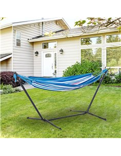 Outsunny Hammock with Metal Stand and Portable Carrying Bag, White Stripe 2
