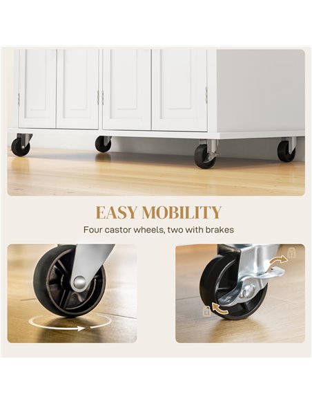 HOMCOM Rolling Kitchen Island Storage Trolley with Rubber Wood Top & Drawers for Dining Room, Cream White - pic 127791 | FastDaddyshop