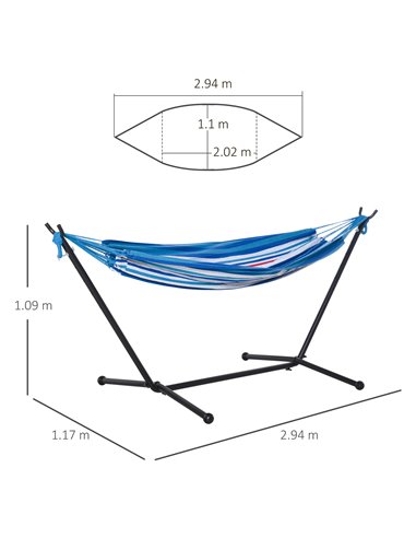 Outsunny 294 x 117cm Hammock with Stand Camping Hammock with Portable Carrying Bag, Adjustable Height, 120kg Load Capacity, Whit
