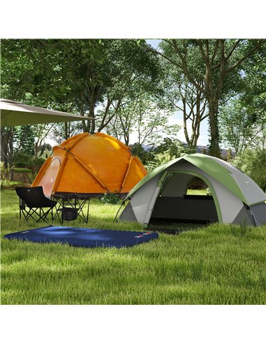 Outsunny Camping Tent with Inflatable Mattress and Camping Table&Chair, 2-3 Person Dome Tent with Sewn-in Groundsheet, Portable 