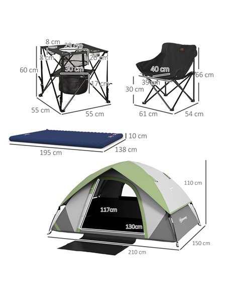 Outsunny Camping Tent with Inflatable Mattress and Camping Table&Chair, 2-3 Person Dome Tent with Sewn-in Groundsheet, Portable  - pic 127805 | FastDaddyshop