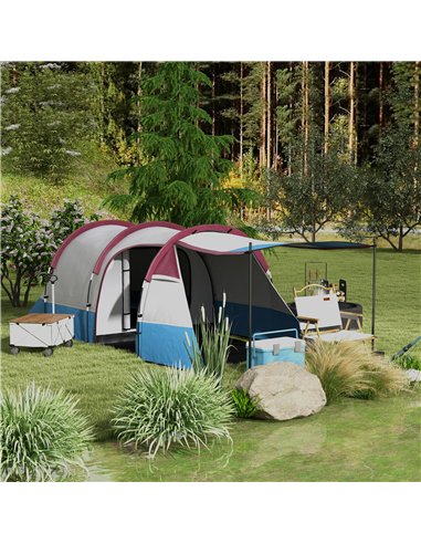 Outsunny Camping Tent, Large Tunnel Tent with Bedroom and Living Area, 2000mm Waterproof, Portable with Bag for 2-3 Man, Red