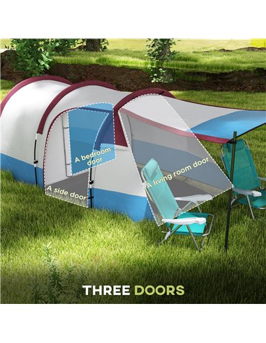 Outsunny Camping Tent, Large Tunnel Tent with Bedroom and Living Area, 2000mm Waterproof, Portable with Bag for 2-3 Man, Red