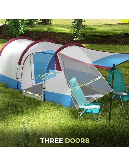 Outsunny Camping Tent, Large Tunnel Tent with Bedroom and Living Area, 2000mm Waterproof, Portable with Bag for 2-3 Man, Red - pic 127816 | FastDaddyshop