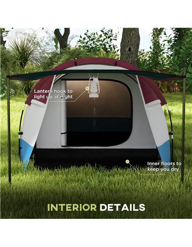 Outsunny Camping Tent, Large Tunnel Tent with Bedroom and Living Area, 2000mm Waterproof, Portable with Bag for 2-3 Man, Red
