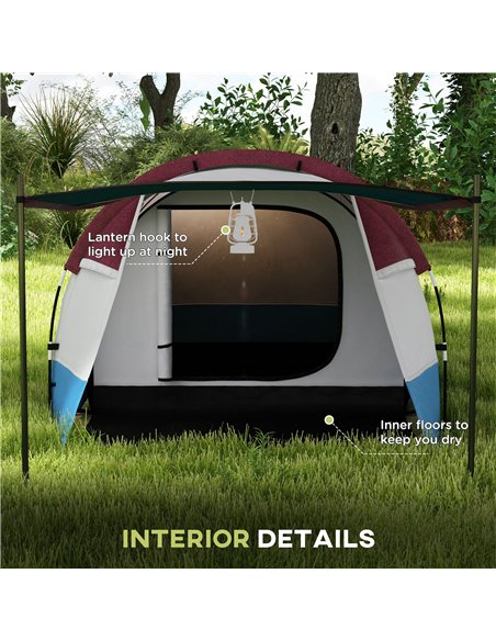 Outsunny Camping Tent, Large Tunnel Tent with Bedroom and Living Area, 2000mm Waterproof, Portable with Bag for 2-3 Man, Red - pic 127817 | FastDaddyshop