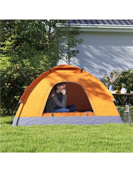 Outsunny 2 Person Camping Tent, Dome Tent with Zipped Doors, Storage Pocket, Portable Handy Bag, Orange - pic 127822 | FastDaddyshop