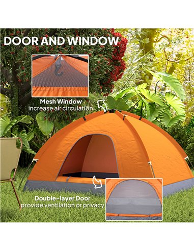 Outsunny 2 Person Camping Tent, Dome Tent with Zipped Doors, Storage Pocket, Portable Handy Bag, Orange