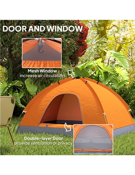Outsunny 2 Person Camping Tent, Dome Tent with Zipped Doors, Storage Pocket, Portable Handy Bag, Orange - pic 127824 | FastDaddyshop