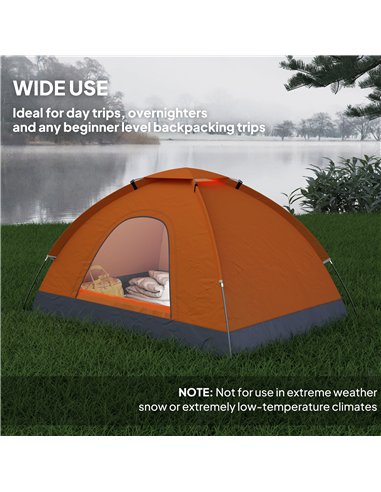 Outsunny 2 Person Camping Tent, Dome Tent with Zipped Doors, Storage Pocket, Portable Handy Bag, Orange