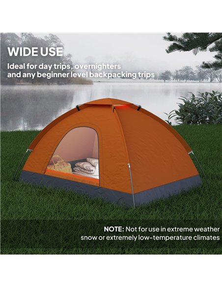 Outsunny 2 Person Camping Tent, Dome Tent with Zipped Doors, Storage Pocket, Portable Handy Bag, Orange - pic 127827 | FastDaddyshop