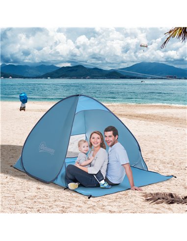 Outsunny 2-3 Person Pop up Beach Tent Hiking UV 30+ Protection Patio Sun Shelter (Blue)
