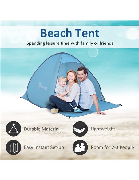 Outsunny 2-3 Person Pop up Beach Tent Hiking UV 30+ Protection Patio Sun Shelter (Blue) - pic 127833 | FastDaddyshop