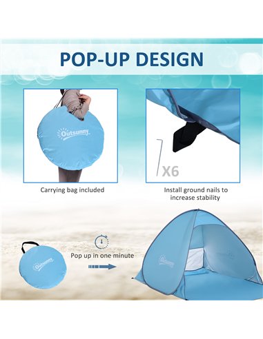 Outsunny 2-3 Person Pop up Beach Tent Hiking UV 30+ Protection Patio Sun Shelter (Blue)