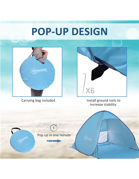 Outsunny 2-3 Person Pop up Beach Tent Hiking UV 30+ Protection Patio Sun Shelter (Blue) - pic 127834 | FastDaddyshop