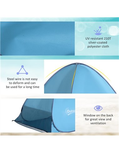 Outsunny 2-3 Person Pop up Beach Tent Hiking UV 30+ Protection Patio Sun Shelter (Blue)