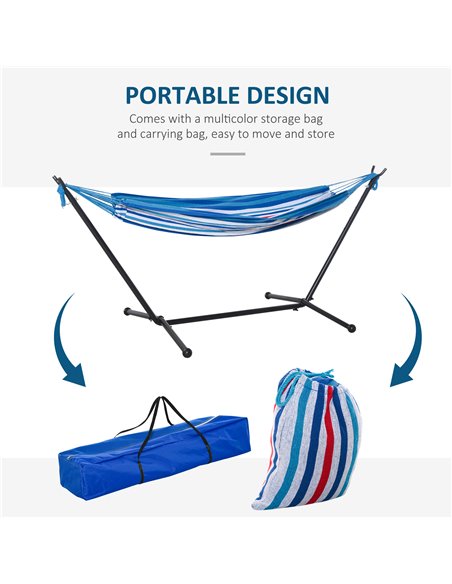 Outsunny 294 x 117cm Hammock with Stand Camping Hammock with Portable Carrying Bag, Adjustable Height, 120kg Load Capacity, Whit - pic 12784 | FastDaddyshop