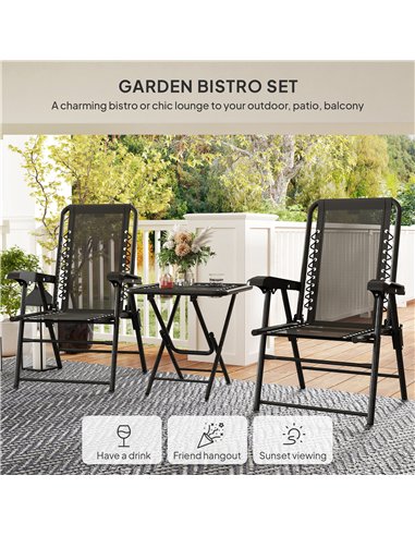 Outsunny Three-Piece Garden Table and Chair Set - Black