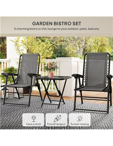 Outsunny Three-Piece Garden Table and Chair Set - Dark Grey