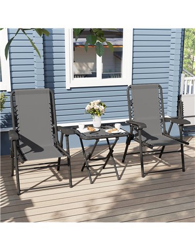 Outsunny Three-Piece Garden Table and Chair Set - Dark Grey