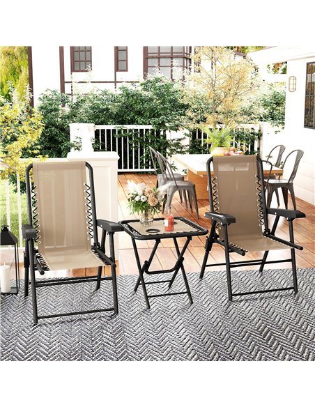 Outsunny Three-Piece Garden Table and Chair Set - Khaki - pic 127867 | FastDaddyshop