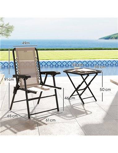 Outsunny Three-Piece Garden Table and Chair Set - Khaki