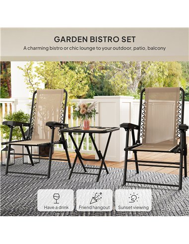 Outsunny Three-Piece Garden Table and Chair Set - Khaki