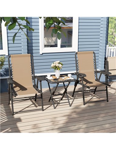 Outsunny Three-Piece Garden Table and Chair Set - Khaki