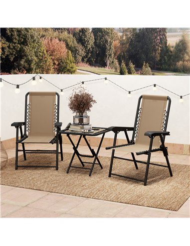 Outsunny Three-Piece Garden Table and Chair Set - Khaki