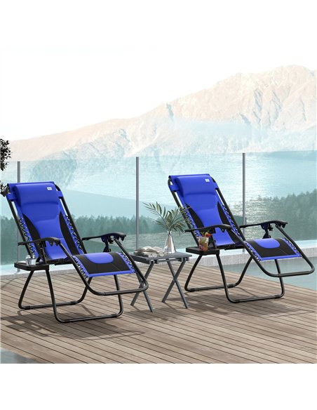 Outsunny Zero Gravity Lounger Chair Set of 2, Folding Reclining Patio Chair with Padded Seat, Cup Holder, Soft Cushion and Headr - pic 127876 | FastDaddyshop