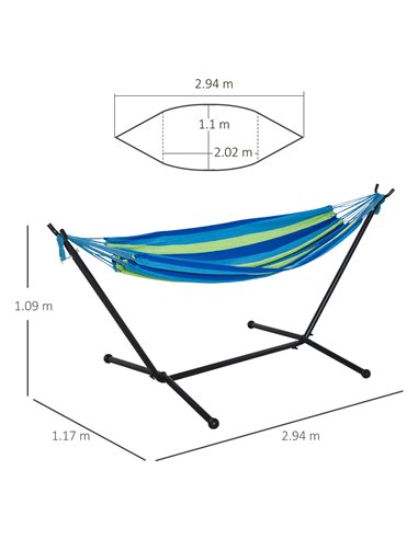 Outsunny 294 x 117cm Hammock with Stand Camping Hammock with Portable Carrying Bag, Adjustable Height, 120kg Load Capacity, Gree
