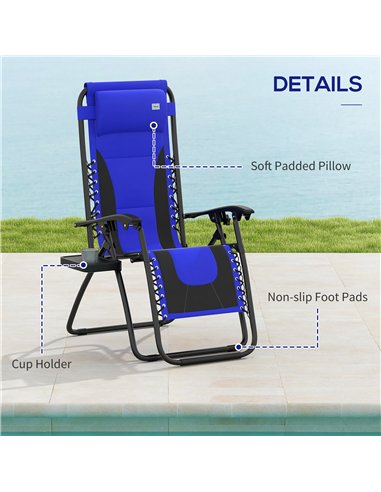 Outsunny Zero Gravity Lounger Chair Set of 2, Folding Reclining Patio Chair with Padded Seat, Cup Holder, Soft Cushion and Headr